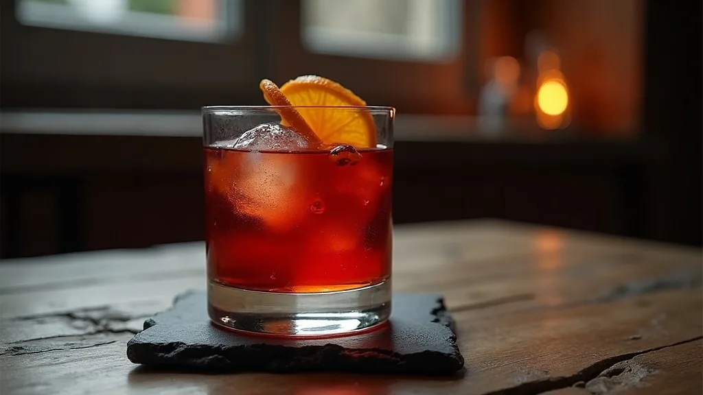 Negroni sur ardoise zeste d orange en clair-obscur a Marseille