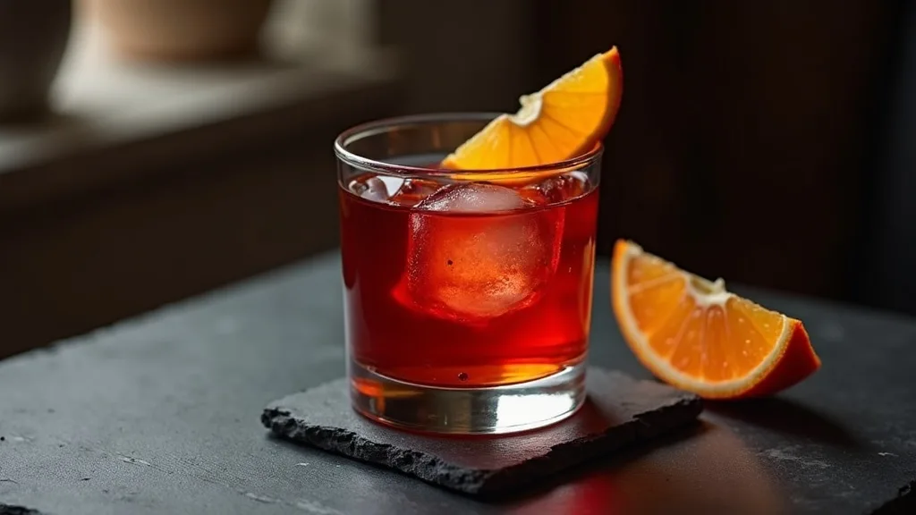 Negroni sur ardoise zeste d orange en clair-obscur a Marseille