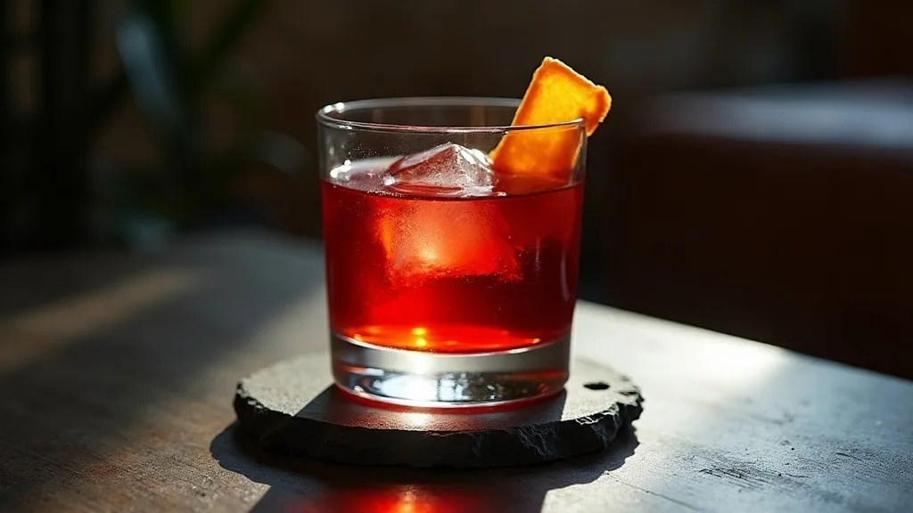 Negroni sur ardoise zeste d orange en clair-obscur a Marseille